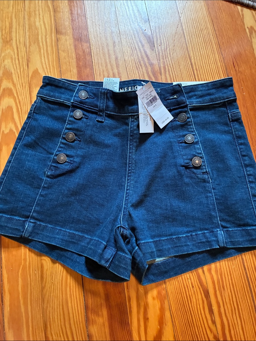 American Eagle Outfitters Dark Blue Sailor-Style Denim Shorts